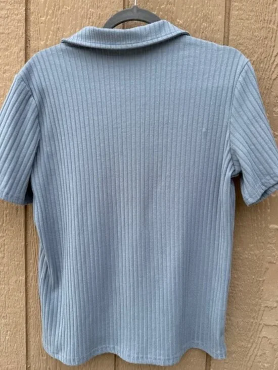 Light Blue Ribbed Polo Top - Picture 4 of 4